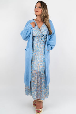 Strickjacke Nele Lang Hellblau