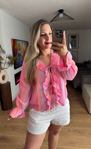 Musselin Bluse Alva mit Streifen-Print