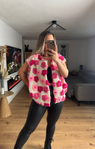 Teddyfell Weste Orelle mit Blumenmuster