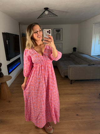 Musselin Maxikleid Leo Azalea Langarm