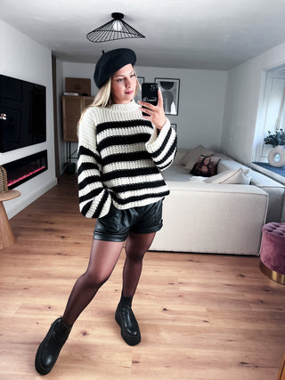 Pullover Luna Turteneck Beige/Schwarz