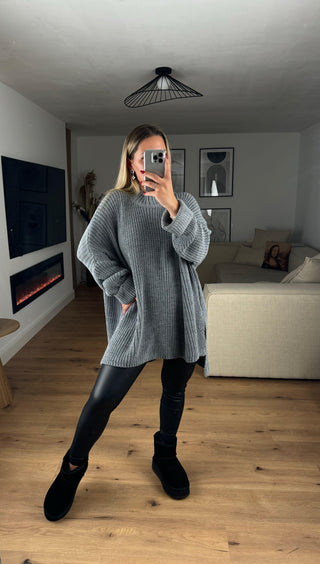 Pullover Elli Vokuhila Oversize Grau