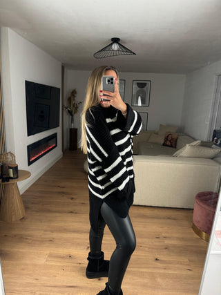 Pullover Elli Vokuhila Oversize Schwarz/Weiß
