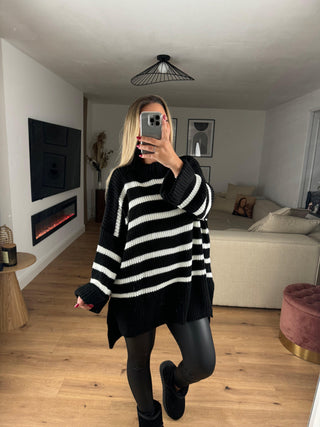 Pullover Elli Vokuhila Oversize Schwarz/Weiß