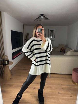 Pullover Elli Vokuhila Oversize Weiß/Schwarz
